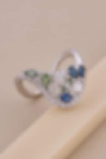 18kt White Gold Finish Diamond & Sapphire Stone cluster Ring by Shine Eternal at Pernia's Pop Up Shop