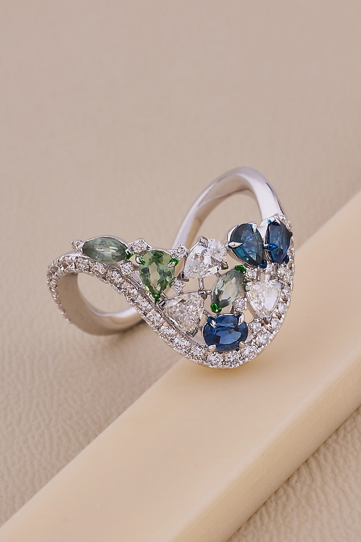 18kt White Gold Finish Diamond & Sapphire Stone cluster Ring by Shine Eternal at Pernia's Pop Up Shop