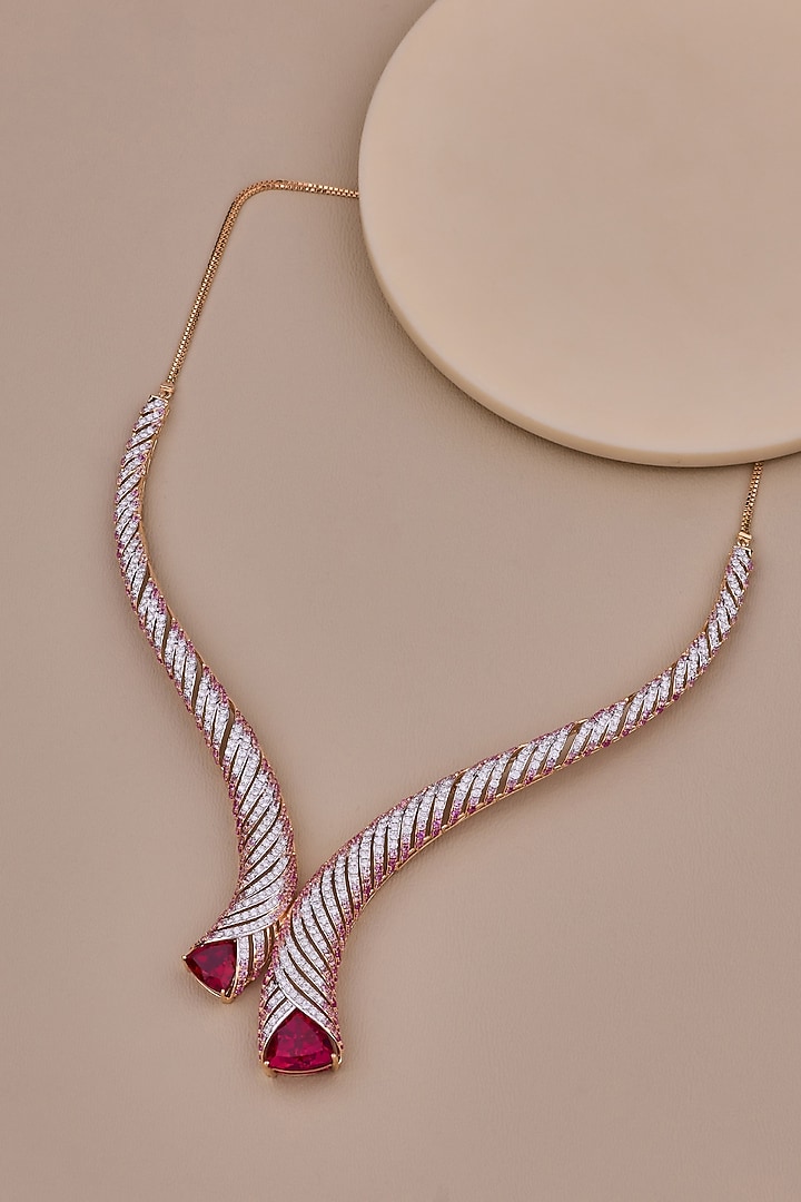 18kt Rose Gold Finish Diamond & Ruby Stone Necklace by Shine Eternal at Pernia's Pop Up Shop