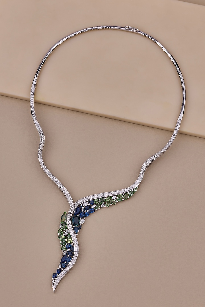 18kt White Gold Finish Diamond & Sapphire Stone Necklace by Shine Eternal at Pernia's Pop Up Shop