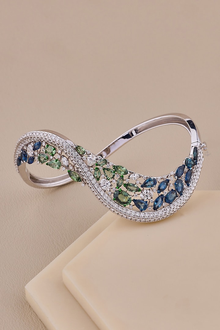 18kt White Gold Finish Diamond & Sapphire Stone Bangle by Shine Eternal at Pernia's Pop Up Shop