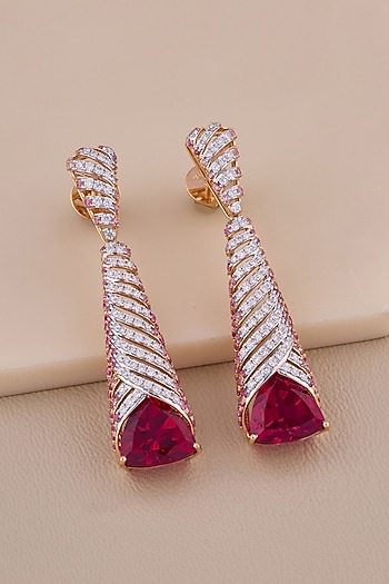 18kt Rose Gold Finish Diamond & Ruby Stone Dangler Earrings by Shine Eternal at Pernia's Pop Up Shop