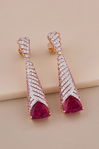 18kt Rose Gold Finish Diamond & Ruby Stone Dangler Earrings by Shine Eternal
