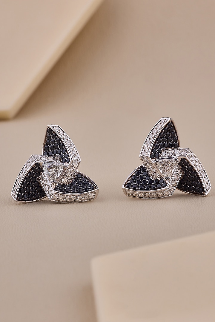 18kt White Gold Finish Diamond & Black Gemstone Stud Earrings by Shine Eternal at Pernia's Pop Up Shop
