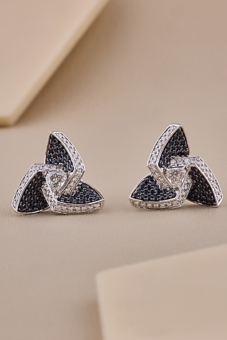 18kt White Gold Finish Diamond & Black Gemstone Stud Earrings by Shine Eternal