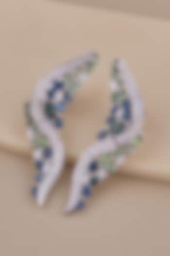 18kt White Gold Finish Diamond & Sapphire Dangler Earrings by Shine Eternal at Pernia's Pop Up Shop