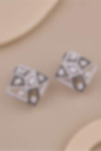 18kt White Gold Finish Diamond & Black Gemstone Stud Earrings by Shine Eternal at Pernia's Pop Up Shop