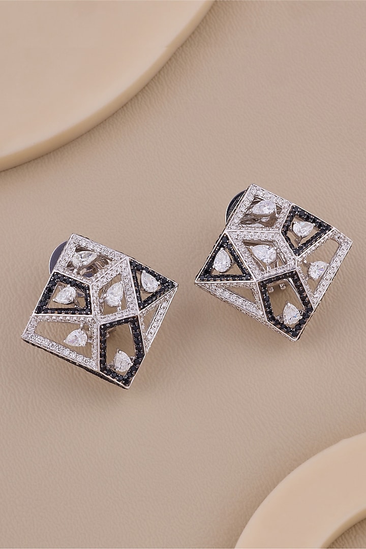 18kt White Gold Finish Diamond & Black Gemstone Stud Earrings by Shine Eternal at Pernia's Pop Up Shop