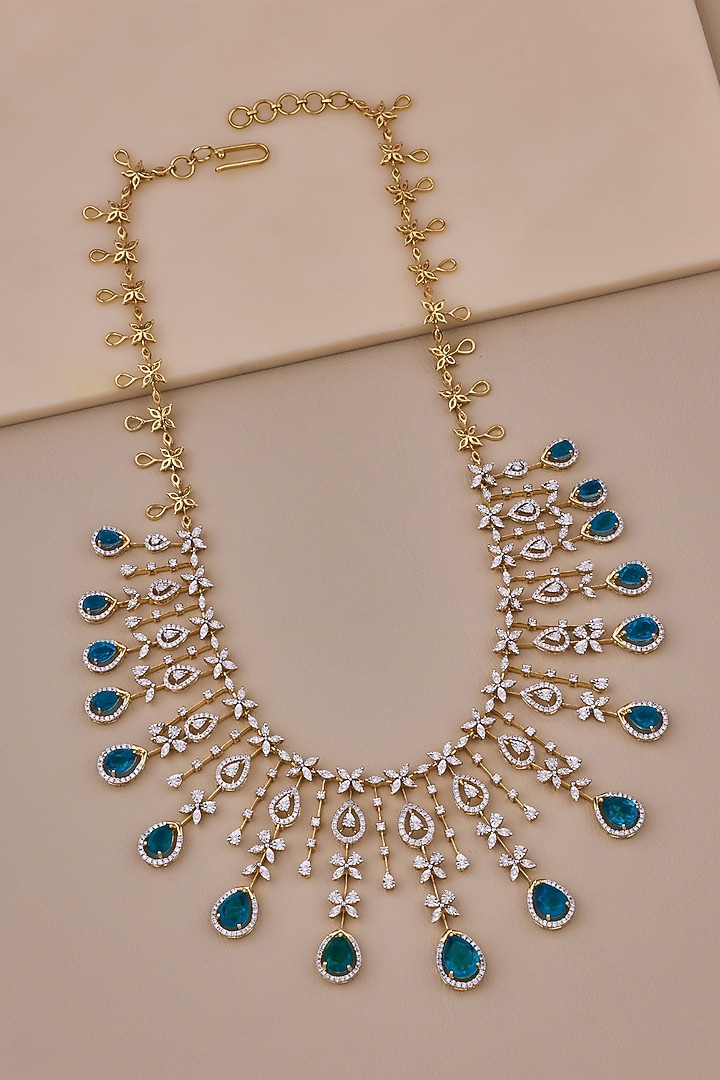 18kt Yellow Gold Finish Diamond & Green Gemstone Necklace by Shine Eternal at Pernia's Pop Up Shop