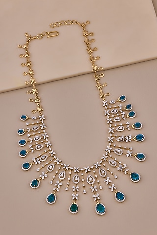 18kt Yellow Gold Finish Diamond & Green Gemstone Necklace by Shine Eternal