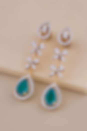18kt Yellow Gold Finish Diamond & Green Gemstone Floral Dangler Earrings by Shine Eternal at Pernia's Pop Up Shop