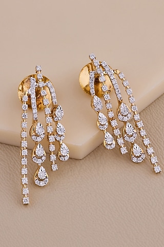 18kt Yellow Gold Finish Pear & Round-Shaped Diamond Chandelier Earrings by Shine Eternal