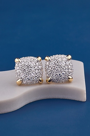 14kt Yellow Gold Finish Round Diamond Cushion Stud Earrings by Shine Eternal at Pernia's Pop Up Shop