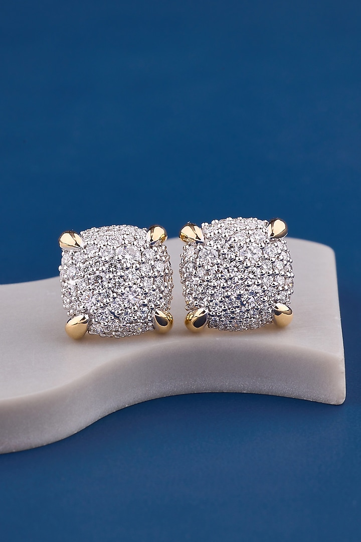 14kt Yellow Gold Finish Round Diamond Cushion Stud Earrings by Shine Eternal at Pernia's Pop Up Shop