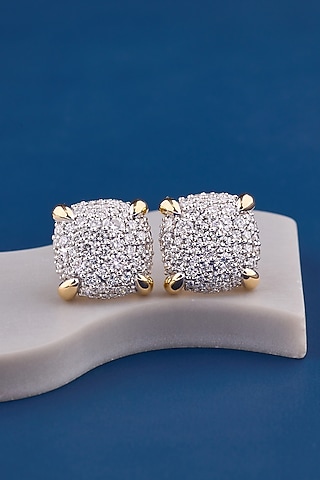 14kt Yellow Gold Finish Round Diamond Cushion Stud Earrings by Shine Eternal