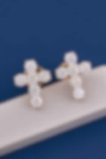 14kt Yellow Gold Finish Round Diamond Cross-Shaped Earrings by Shine Eternal at Pernia's Pop Up Shop