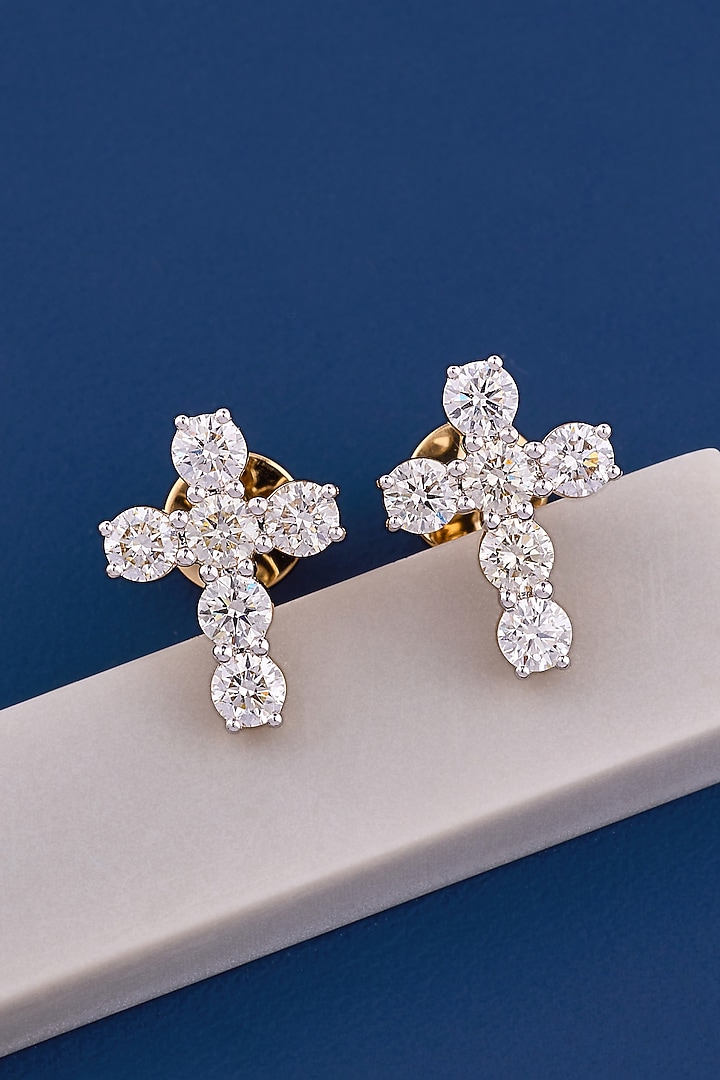 14kt Yellow Gold Finish Round Diamond Cross-Shaped Earrings by Shine Eternal at Pernia's Pop Up Shop