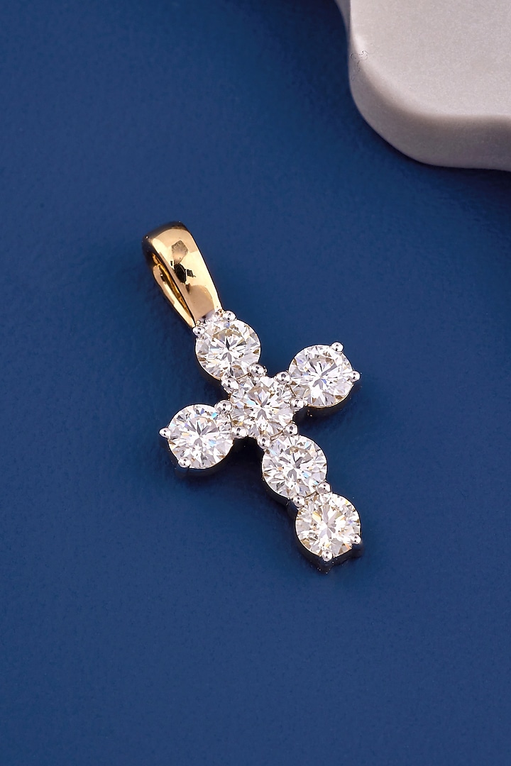 14kt Yellow Gold Finish Round Diamond Cross-Shaped Pendant by Shine Eternal at Pernia's Pop Up Shop