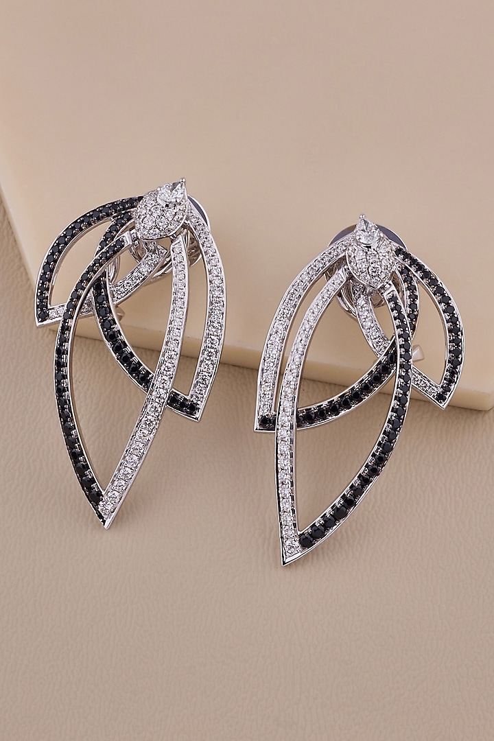 18kt White Gold Finish Diamond & Black Spinel Stone Stud Earrings by Shine Eternal at Pernia's Pop Up Shop