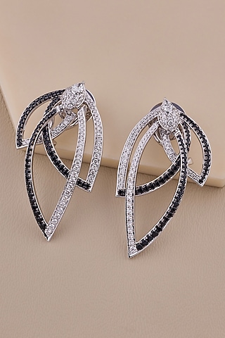 18kt White Gold Finish Diamond & Black Spinel Stone Stud Earrings by Shine Eternal