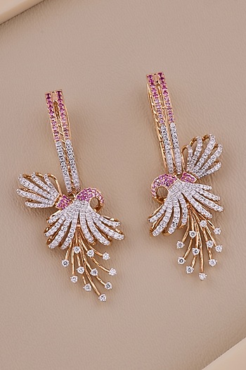 18kt Rose Gold Finish Diamond & Ruby Stone Dangler Earrings by Shine Eternal at Pernia's Pop Up Shop