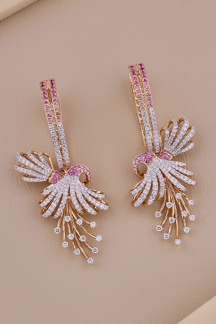 18kt Rose Gold Finish Diamond & Ruby Stone Dangler Earrings by Shine Eternal at Pernia's Pop Up Shop