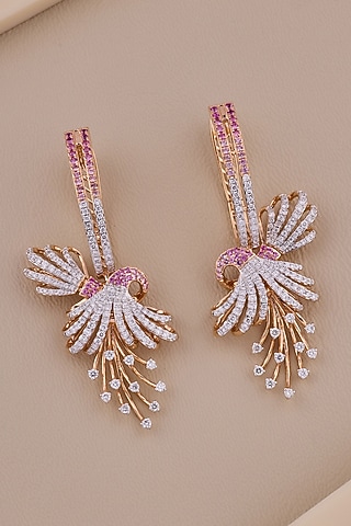 18kt Rose Gold Finish Diamond & Ruby Stone Dangler Earrings by Shine Eternal