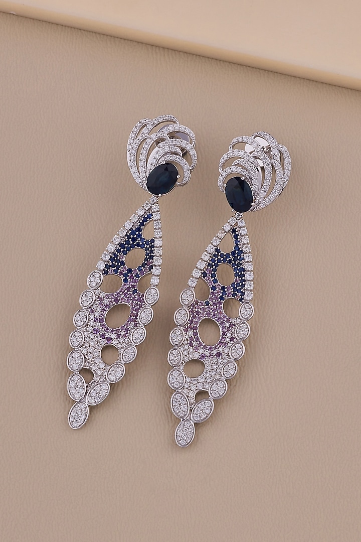 18kt White Gold Finish Diamond & Amethyst Stone Dangler Earrings by Shine Eternal at Pernia's Pop Up Shop