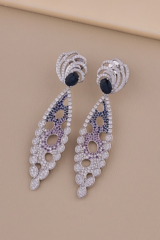18kt White Gold Finish Diamond & Amethyst Stone Dangler Earrings by Shine Eternal