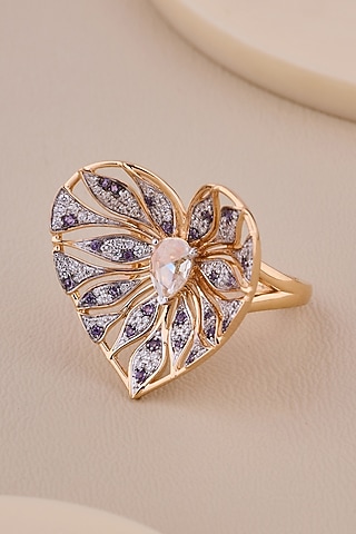 18kt Rose Gold Finish Diamond & Amethyst Stone Heart-Shaped Ring by Shine Eternal
