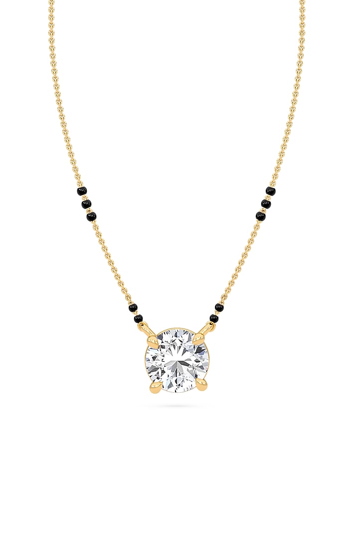 18kt Yellow Gold Finish Round-Cut Solitaire Diamond Mangalsutra Necklace by Shine Eternal at Pernia's Pop Up Shop