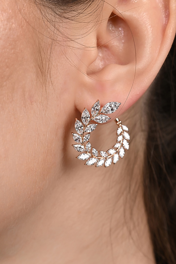 18kt Rose Gold Finish Marquise-Cut Lab Grown Diamond Hoop Earrings