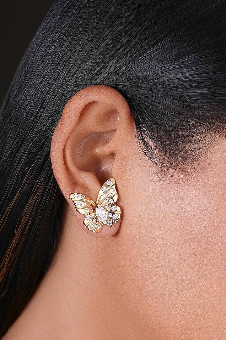 18kt Yellow Gold Finish Diamond Butterfly Earrings by Shine Eternal at Pernia's Pop Up Shop