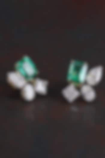 14kt Yellow Gold Finish 3.68 Carat Diamond & 3.68 Carat Emerald Green Stone Stud Earrings by Shine Eternal at Pernia's Pop Up Shop