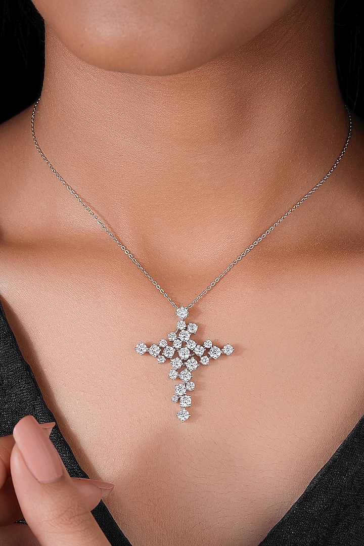 14kt White Finish Diamond Cross Pendant Necklace by Shine Eternal at Pernia's Pop Up Shop