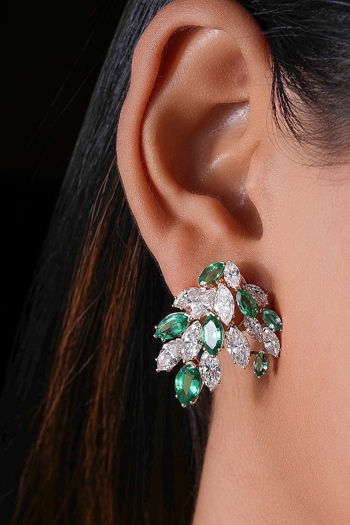 18kt Yellow Gold Finish 7.38 Carat Diamonds & Emerald Gemstone Dangler Earrings by Shine Eternal at Pernia's Pop Up Shop