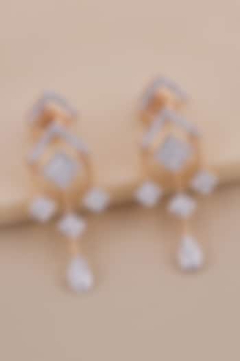 18kt Rose Gold Finish Round-Shaped Diamond Dangler Earrings by Shine Eternal at Pernia's Pop Up Shop