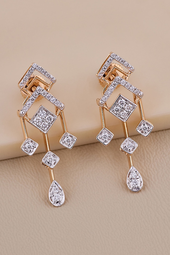 18kt Rose Gold Finish Round-Shaped Diamond Dangler Earrings by Shine Eternal at Pernia's Pop Up Shop