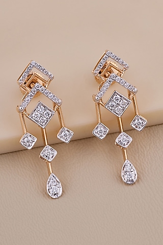18kt Rose Gold Finish Round-Shaped Diamond Dangler Earrings by Shine Eternal