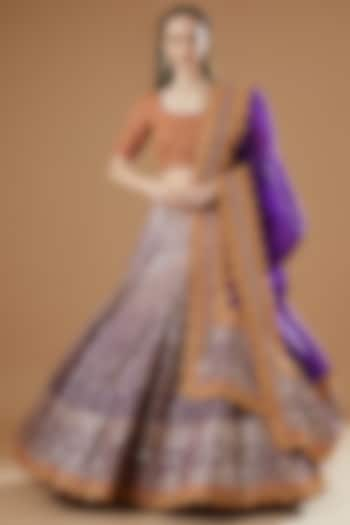 Purple Raw Silk Embroidered Bridal Lehenga Set by Shantanu Goenka at Pernia's Pop Up Shop