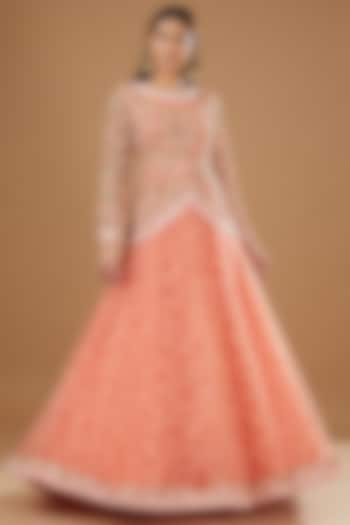 Peach Tulle Embroidered Gown by Shantanu Goenka