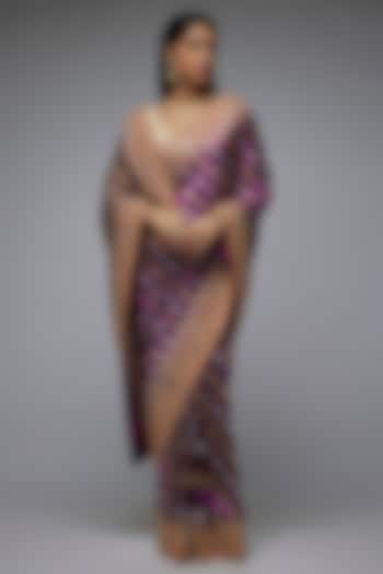 Purple Silk Mirror Embroidered Banarasi Bridal Saree Set by Shantanu Goenka at Pernia's Pop Up Shop