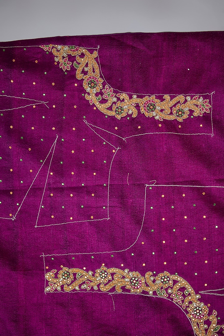 Purple Silk Mirror Embroidered Banarasi Bridal Saree Set by Shantanu Goenka at Pernia's Pop Up Shop