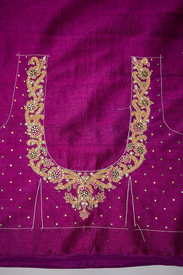 Purple Silk Mirror Embroidered Banarasi Bridal Saree Set by Shantanu Goenka at Pernia's Pop Up Shop