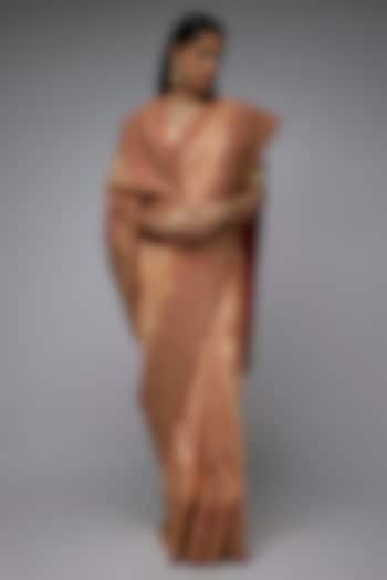 Peach Silk Tilla Embroidered Kanjivaram Bridal Saree Set by Shantanu Goenka at Pernia's Pop Up Shop