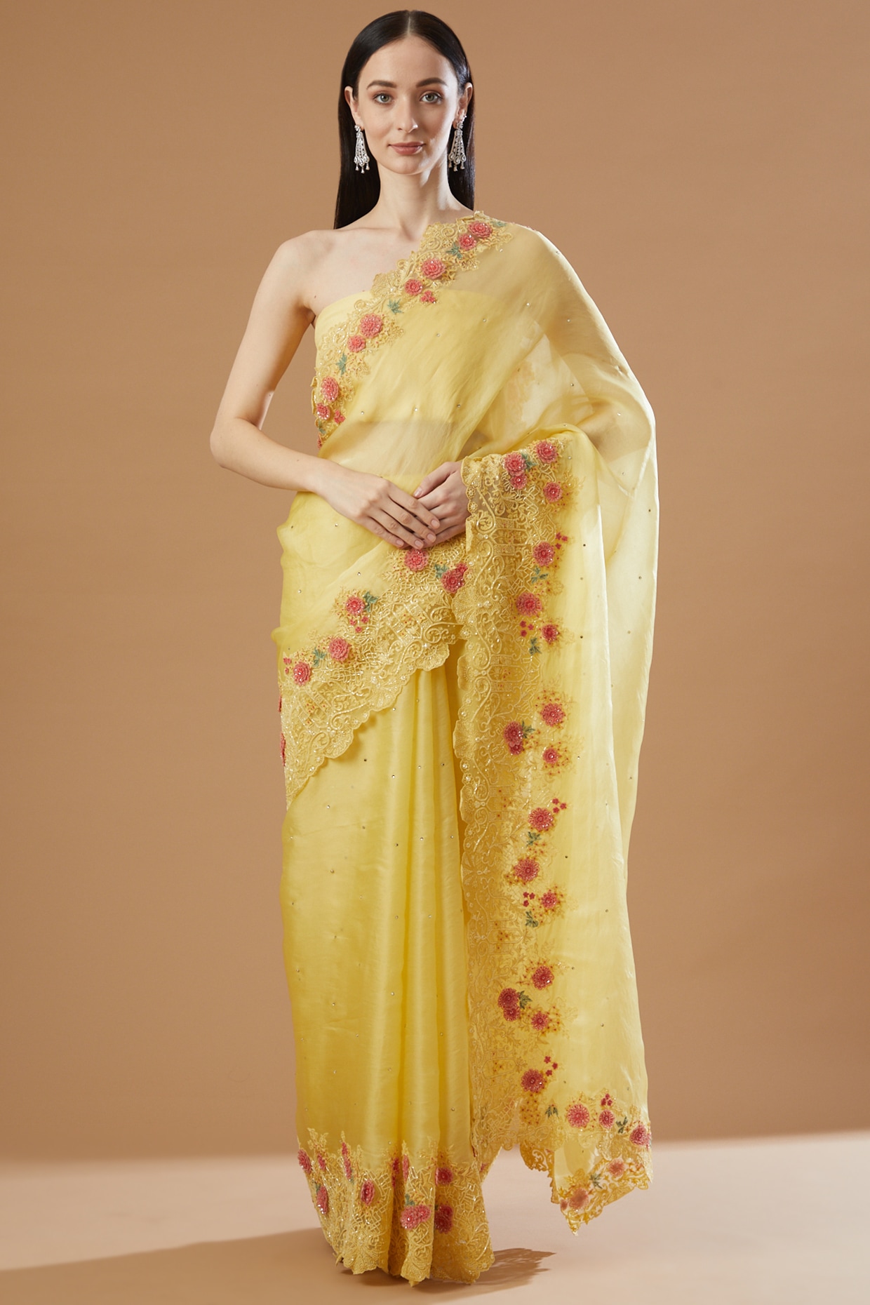 Georgette Saree 1884 Lemon Yellow Colour - Etsy