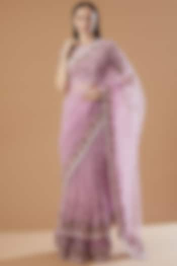 Lilac Embroidered Saree Set by Shantanu Goenka at Pernia's Pop Up Shop