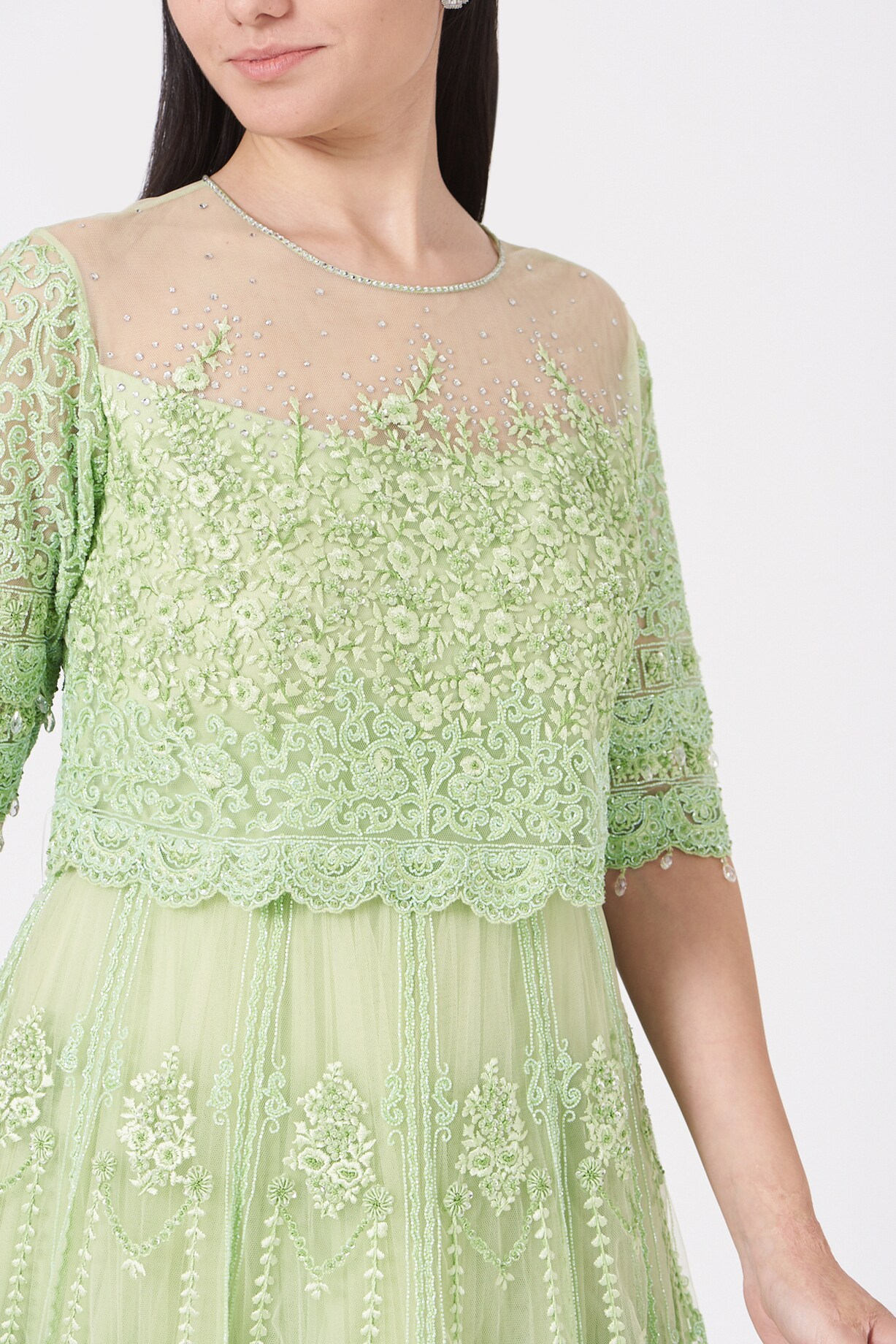 green emerald velvet dress Perfect Ending Mint Green Embroidered Eyelet Mini Dress main image 1