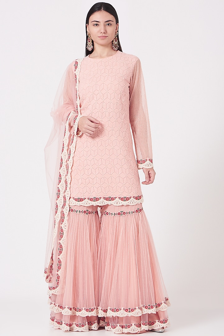 Blush Pink Embroidered Sharara Set by Shantanu Goenka