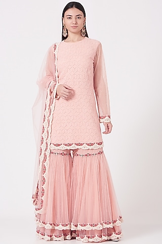 Blush Pink Embroidered Sharara Set by Shantanu Goenka